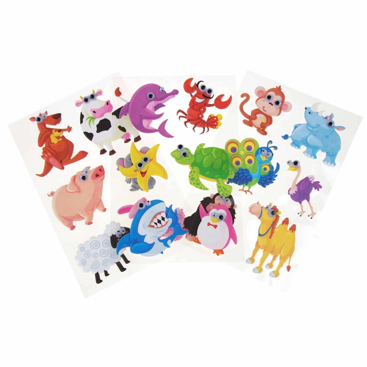 Assorted Animals Googly Eyes SoftTouch Stickers, 2Inch, 3Packs