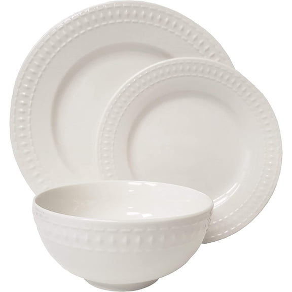 Embossed White Porcelain Round 12 Piece Dinnerware Set