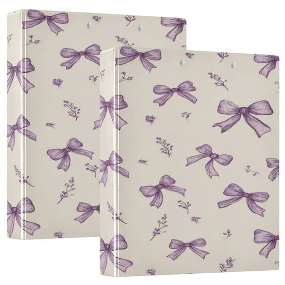 3 Ring Binder 1.5 inch Round Rings with Interior Pockets Binders Organizer Office School 2Pack Pastel Lavender Bows
