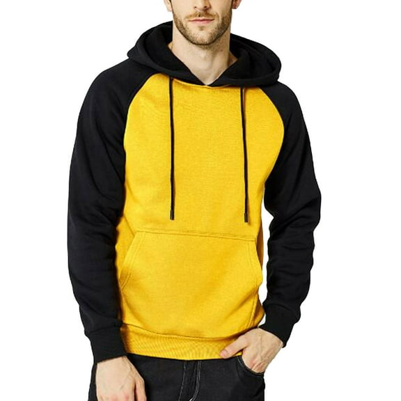 XIAOCHA Mens Color Block Hoodies Loose Raglan-Sleeve Hooded Sweatshirt Trendy Street Wear Hoodie With Kangaroo Pocket