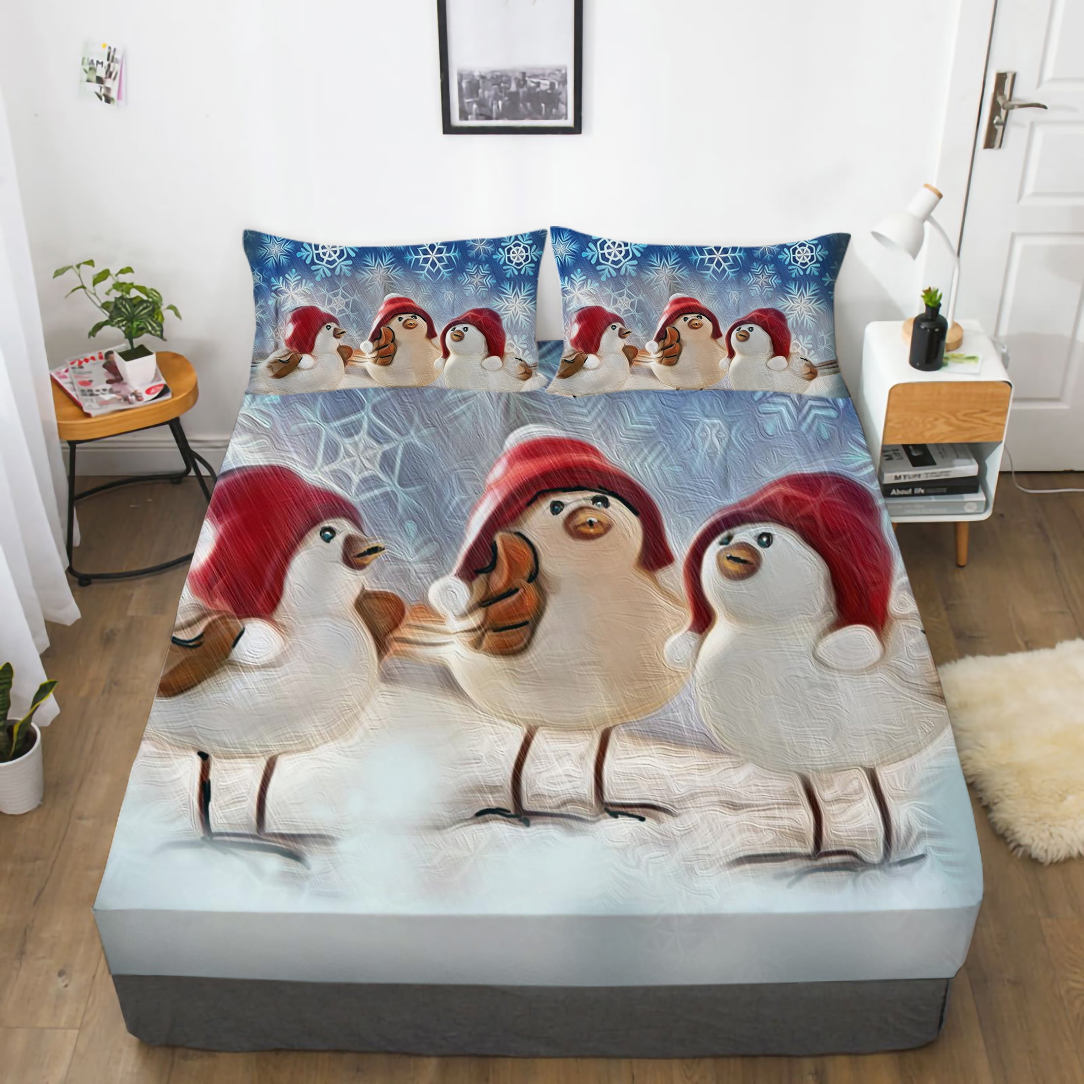 Home Textiles Vintage Happy Christmas Bedding Sheets 2/3 Pcs Fitted Cover,Queen (60"x80