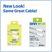 onn 6ft Lightning to USB-C Braided Charging Cable, MFI Certified, Fast Charging, White
