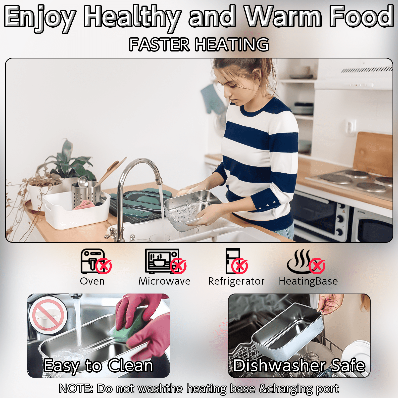 HUAKEYOU 100W Portable Food Heater Electric Lunch Box 1.5L Green, Leak-Proof Heating Container for Car Truck Office Home