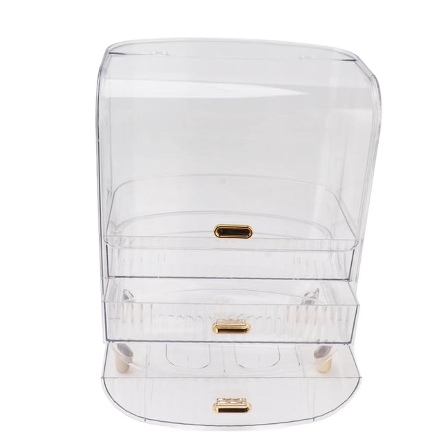 Organizador De Maquillaje Transparente, Cajón De Almacenamiento Cosmético De 3 Capas Con Tapa Para Dormitorio, , Regalo Para Mujer, 7,5x11,2x14,2"