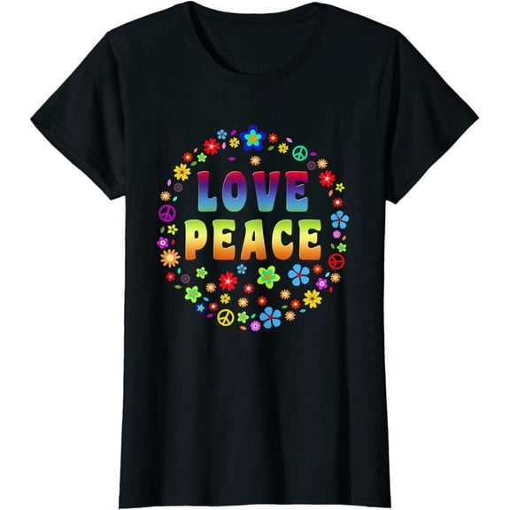 Peace Sign Love T Shirt 70s Hippie Costume T-Shirt for Women