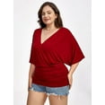 thumbnail image 3 of CurveSoul Women Plain Crisscross V Neck Ruched Hem Tee Short Sleeve Summer Fashion Tshirts Tops, 3 of 3