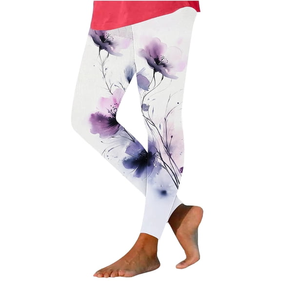 ATENAR Womens High Waist Pants, Floral Print Yoga Pants Long Pants for Women Multicolor L
