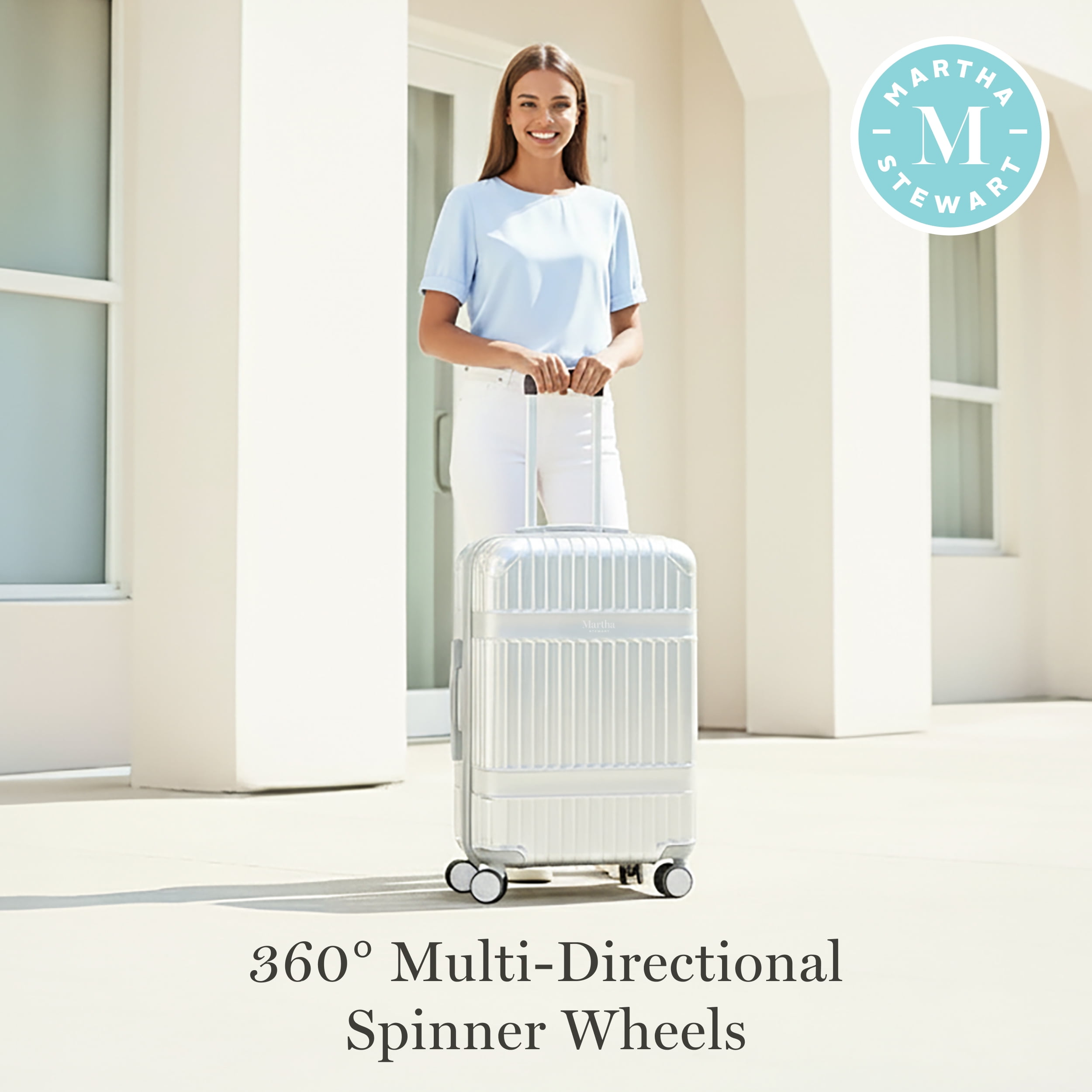 Martha Stewart The Bedford 26 Inch Rolling Luggage, Hardshell Suitcase with Spinner Wheels, Silver