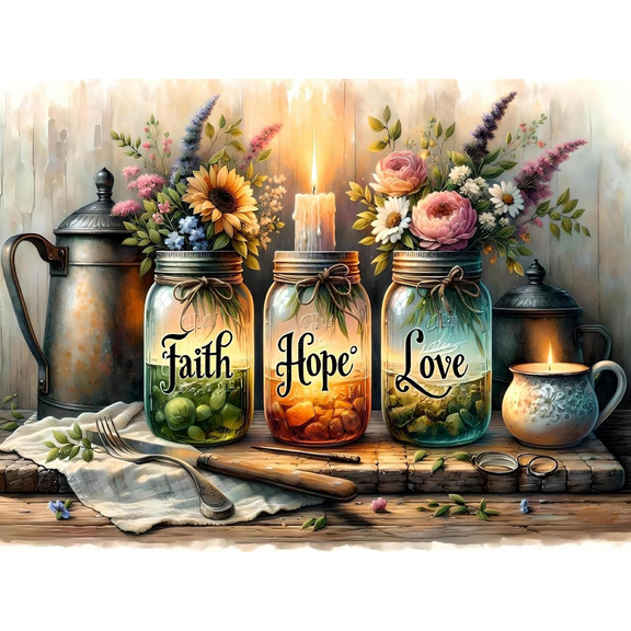 Faith, Hope, Love Diamond Art Kits for Adults, Inspirational Diamond Painting Kits for Beginners, 5D DIY Vase Round Full Drill Gem Art, Paint by Diamonds Pictures Crafts Kits 16x12inch
