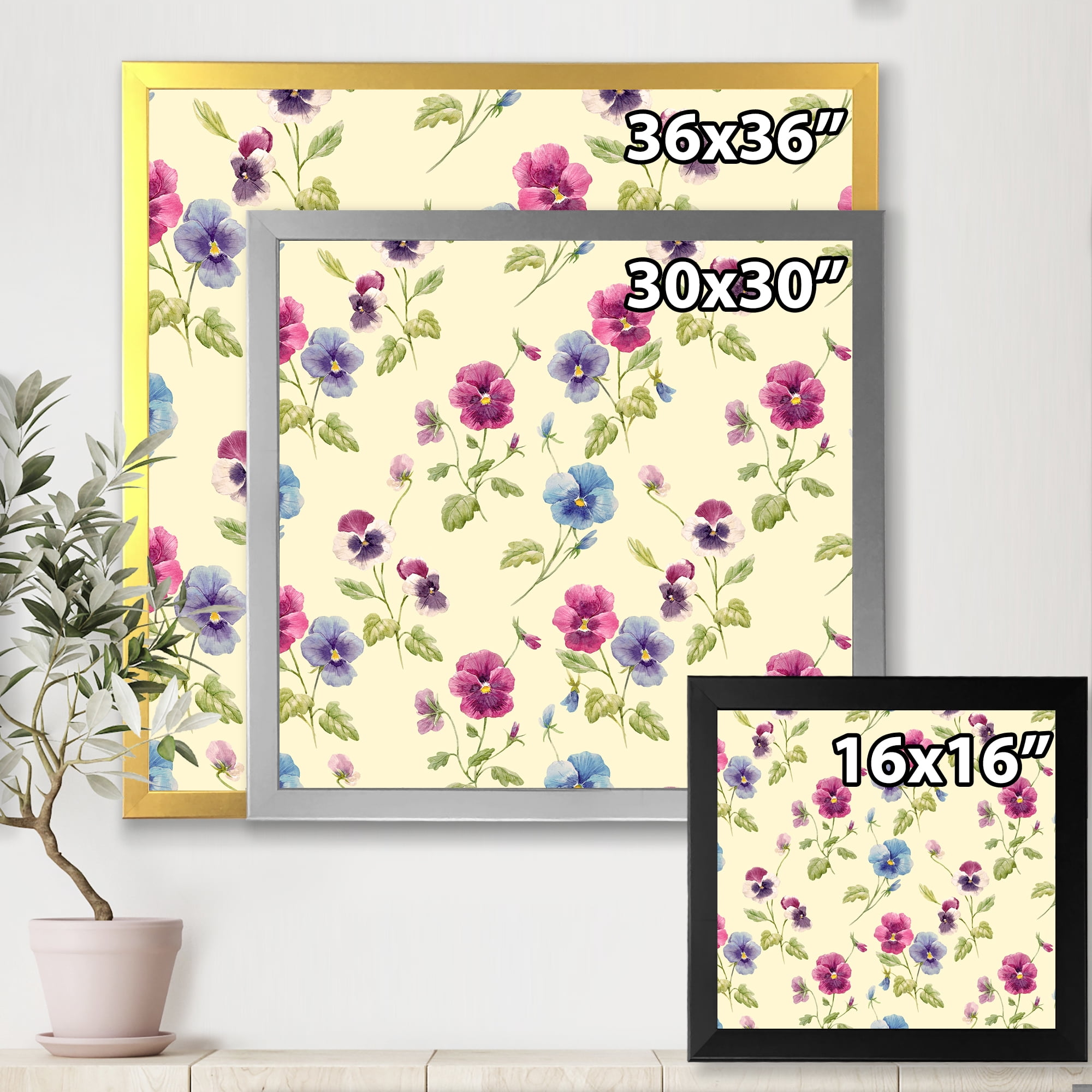 Designart 'Blue and Pink Pansy Flowers I' Traditional Framed Art Print