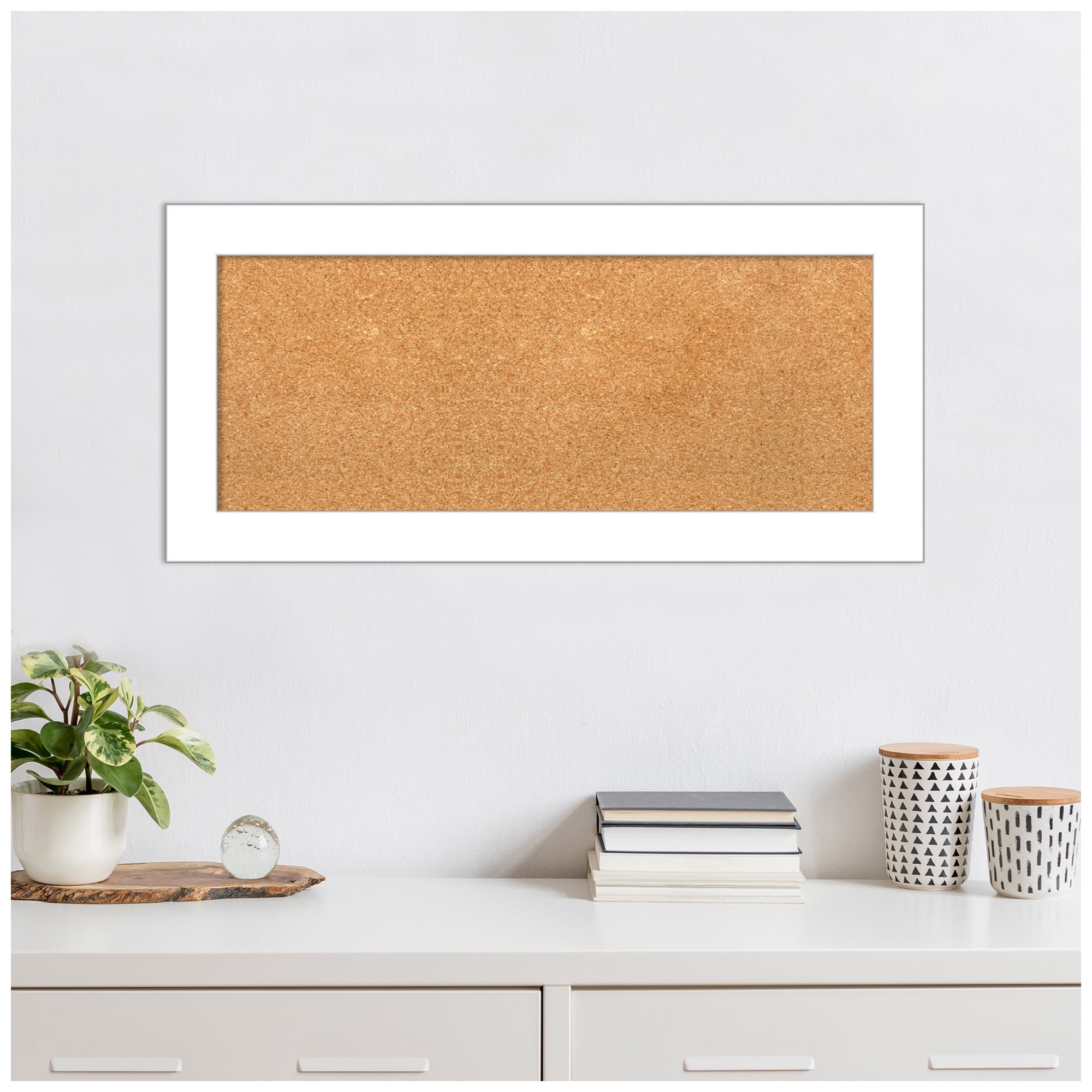Amanti Art Natural Cork Board Framed Wedge White Bulletin Board 34 in. x 16 in.