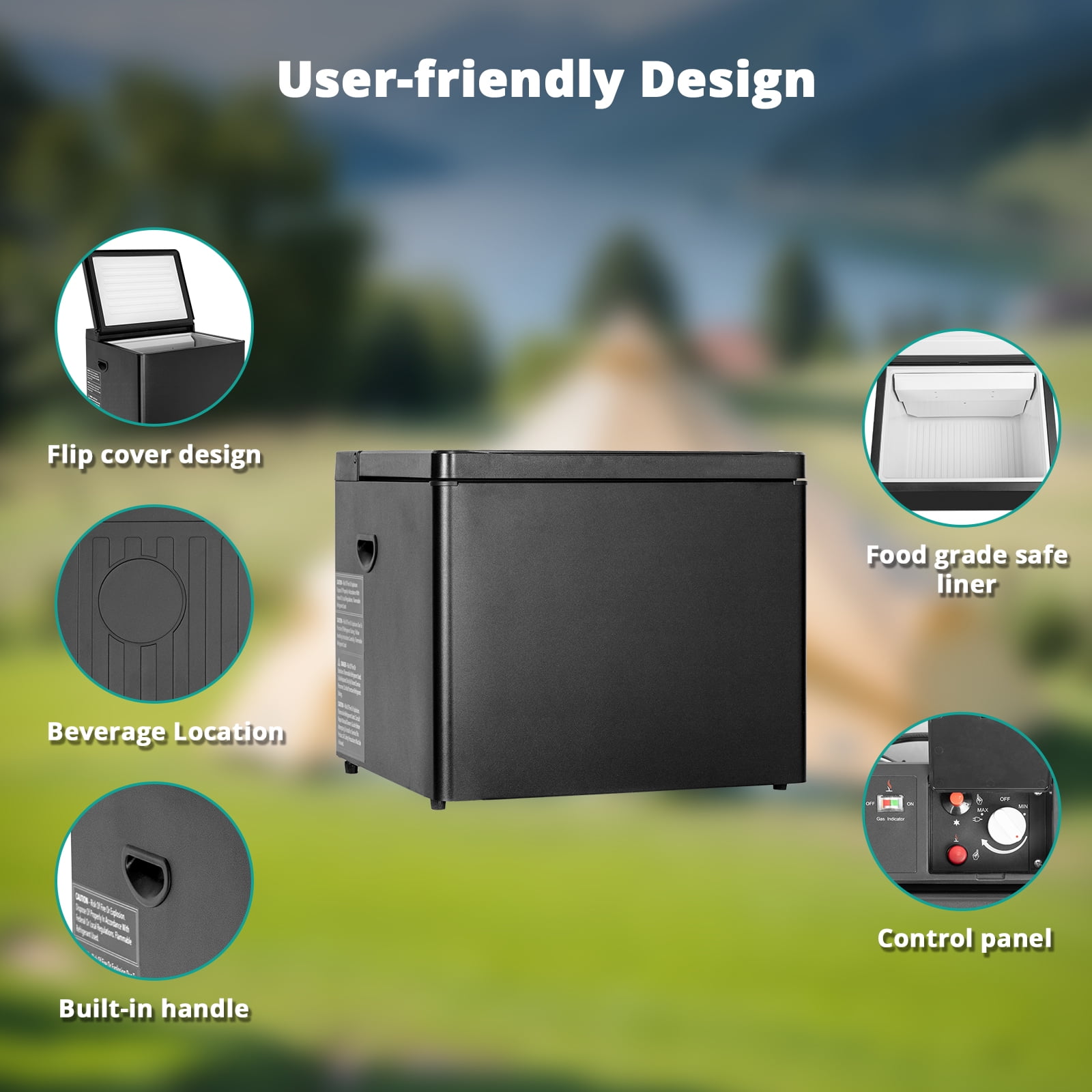 Smeta Chest Freezer LPG/12V/110-120V Refrigerator Outdoor Travel Fridge 1.6 Cu ft Indoor Car