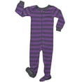 thumbnail image 2 of Leveret Kids Footed Cotton Pajama Striped Purple and Dark Gray 12-18 Month, 2 of 3