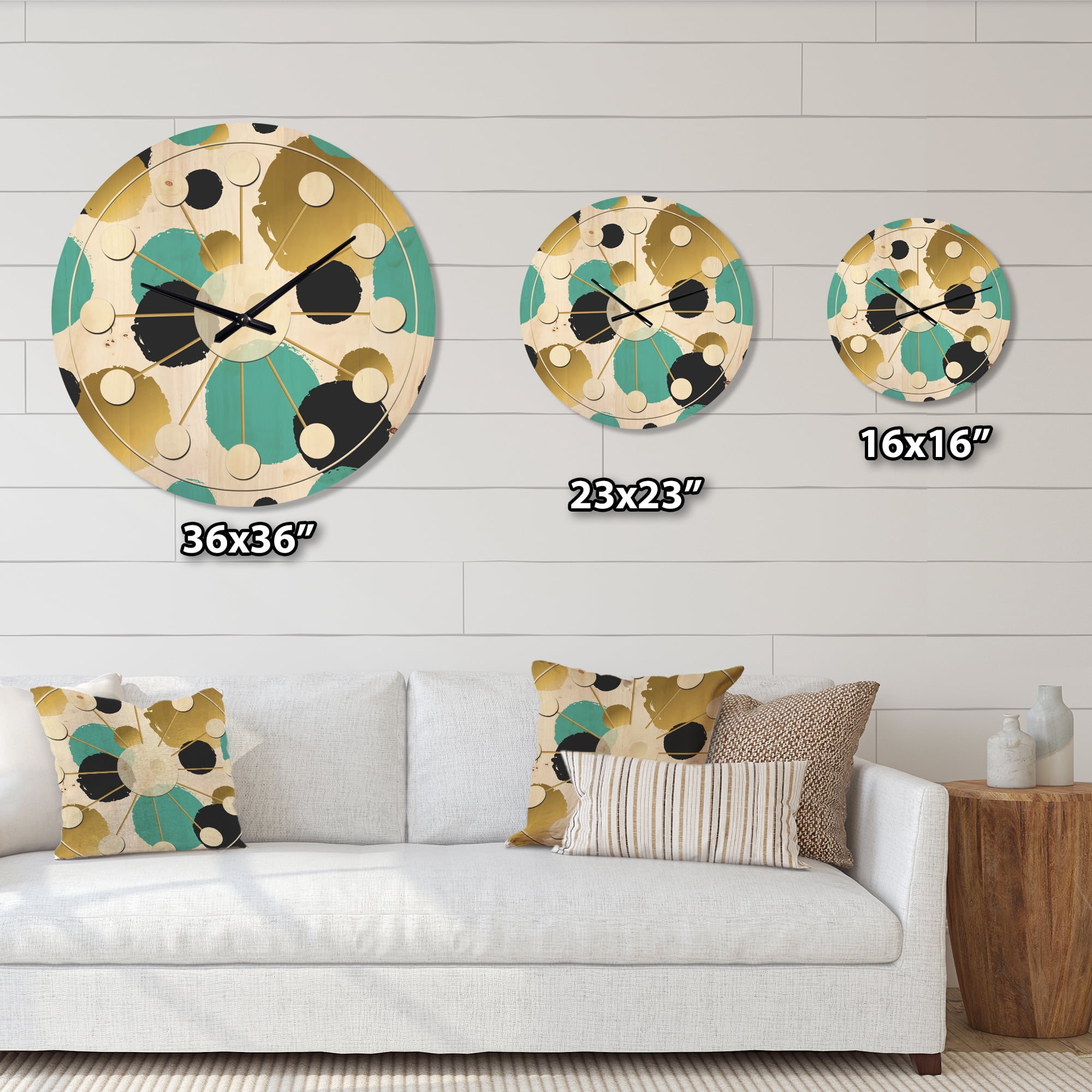 Designart 'Blue and Gold Circles ' Mid-Century Modern Wood Wall Clock
