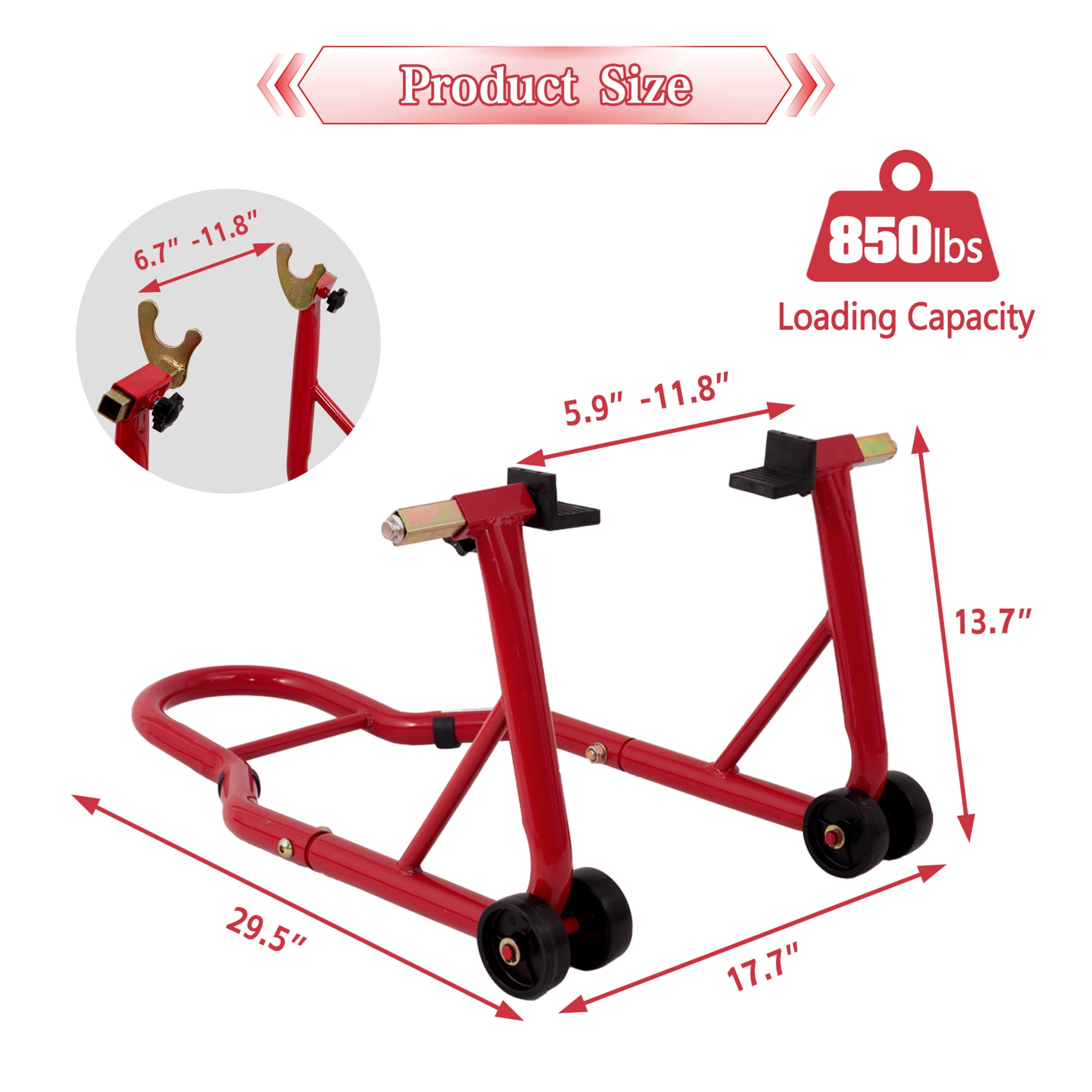 Noble House Universal Motorcycle Front and Rear Lift Stand, Heavy Duty Universal Wheel Paddock Stand, Red
