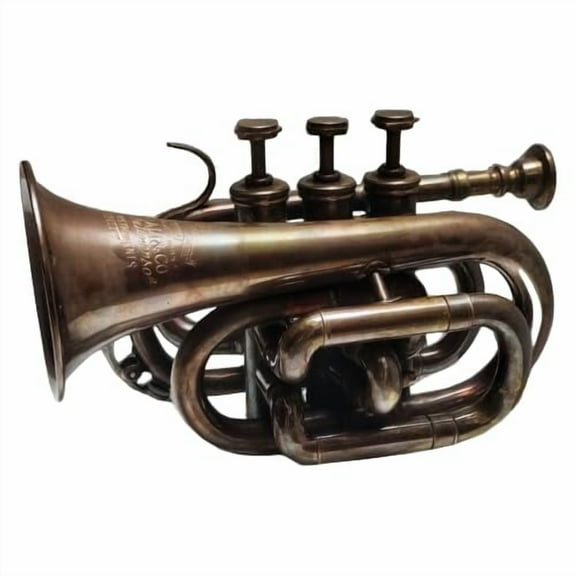 MM Vintage Bronze Antique Brass Trumpet Pocket Bugle Horn 3 Valve Mouthpiece Best for Gift and home decoration for musical theme