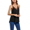 thumbnail image 4 of Deago Women's V Neck Sleeveless Lace Trim Spaghetti Strap Camisole Cami Tank Top Loose Blouse Shirts (Black, L), 4 of 10
