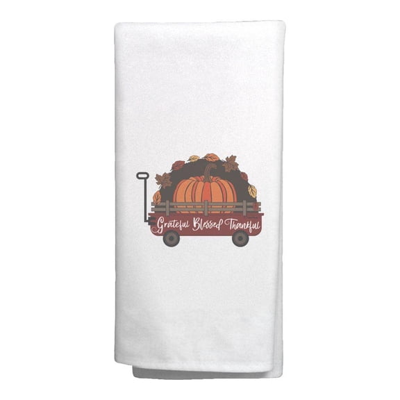 ThisWear Fall Decorations for Home Grateful Blessed Thankful Fall Themed Wagon Decorative Kitchen Towel White