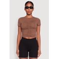 thumbnail image 2 of Womens Ruched Crew Neck Cropped Tee, 2 of 5