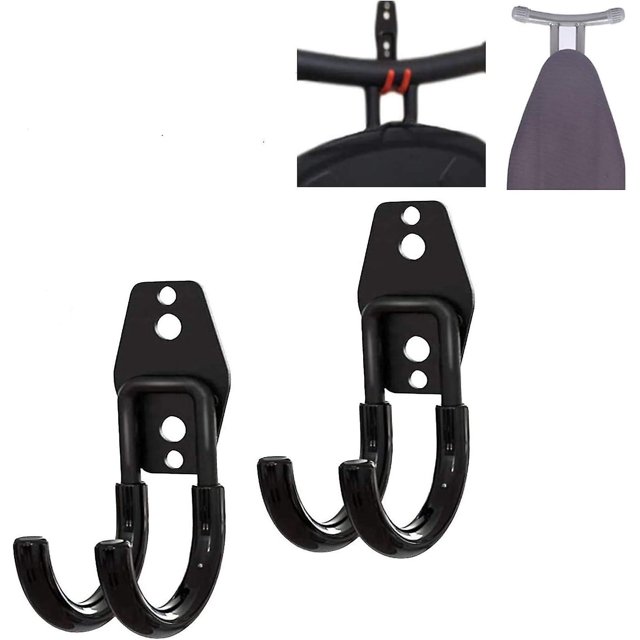 Soporte de pared para colgar tabla de planchar, para cuartos de lavado, cuartos de servicio, ahorro de armarios, sin tabla de planchar, 2 piezas, gancho doble para montaje en pared, garaje de ace