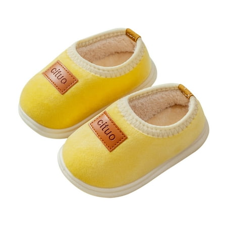 

kpoplk Kid Slippers Childrens Girl Cotton Shoes Solid Color Fashion Soft Sole Winter Warm Indoor Non Slip Toddler Boy Slippers(Yellow)