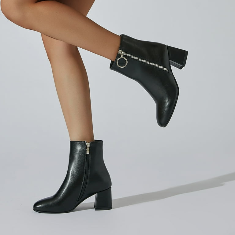 KINODAY Square Toe Dress Boots 2.5 inches Chunky Heel High KINODAY Square Toe Dress Boots 2.5 inches Chunky Heel High