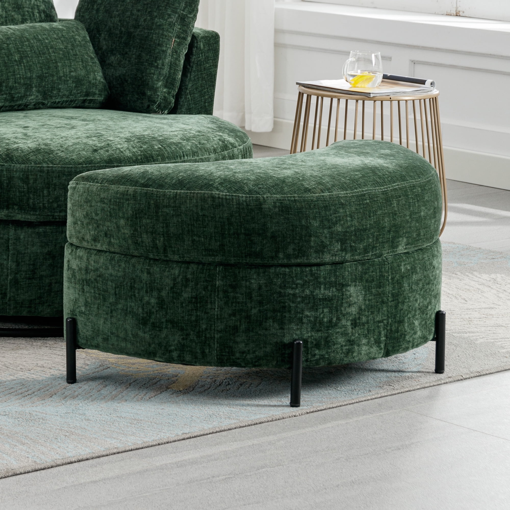 Aukfa 33" Storage Ottoman, Convertible Bench, Side Table for Living Room, Half Moon Shape, Green