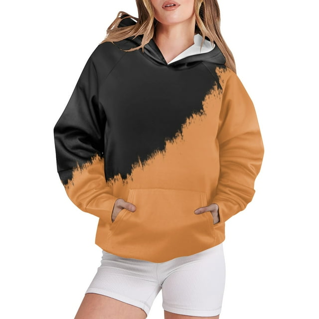 Cathalem Chandails à Capuchon Surdimensionnés Col Rond Chandail Ample Léger Blouse Hauts, Orange TTG