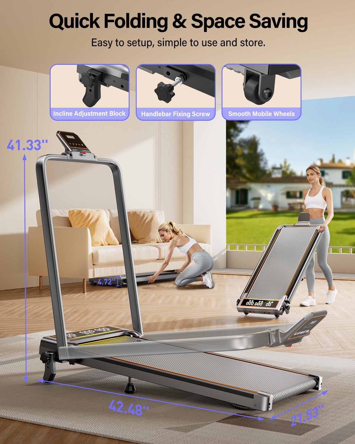 Walking Pad Treadmill with 12% Incline & Dual LED Display, 4 in 1 Walking Pad with Handle Bar, 3.5HP Foldable Under Desk Treadmill, Portable Treadmills for Home 350LBS, 4 Adjustable Incline