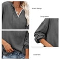 thumbnail image 4 of Mujeres con capucha Top encaje empalme cuello en V hombro caído cordón suéter suelto sudaderas para dama gris oscuro XL, 4 of 5