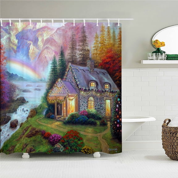 3D European town rural forest landscape printing bathroom waterproof shower curtain polyester curtain home decoration curtains