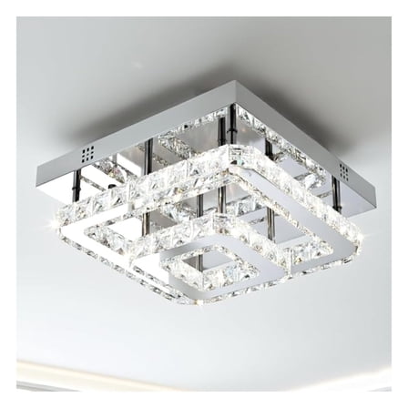 13" LED Crystal Chandelier, Square Modern Flush Mount Ceiling Light Fixture, 2-Layer K9 Crystal, 5000K, , for Living Room, Bedroom, Kitchen, Dining Room, Hallway, Foyer