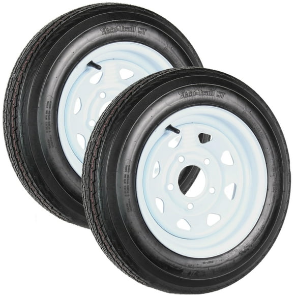 eCustomrim 2-Pack Trailer Tire Rim Assembly 4.80-12 480-12 12" 5 Lug On 4.5" Center White Spoke Wheel - 2 Year Warranty w/Free Roadside