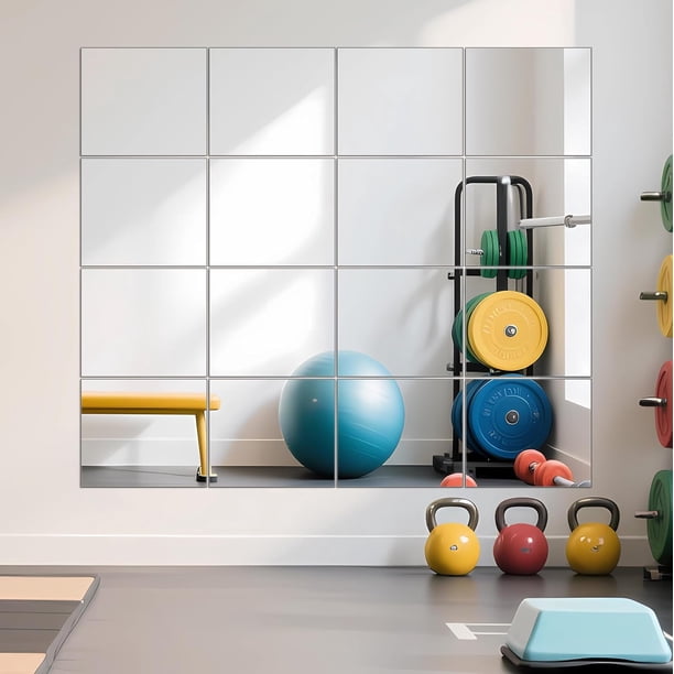 Azulejos de Espejo de Pared de Longitud Completa, 12 x 12 x 4 Piezas sin Marco, Espejo de Pared de Vidrio para Gimnasio en casa, Puerta, recámara, Sala de Estar