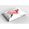 thumbnail image 2 of Ambesonne Peach Pillow Sham 2 Pack, Watercolor Penoies Nature, 30"x20", Scarlet Rose Green, 2 of 3