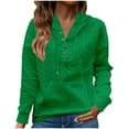 thumbnail image 2 of Otntypg Womens Cable Knit Hooded Sweater Tops Loose Fit Casual Fall Winter Long Sleeve Drawstring Button V Neck Solid Color Hoodie Outwear Coat with Pockets Mint Green S, 2 of 7
