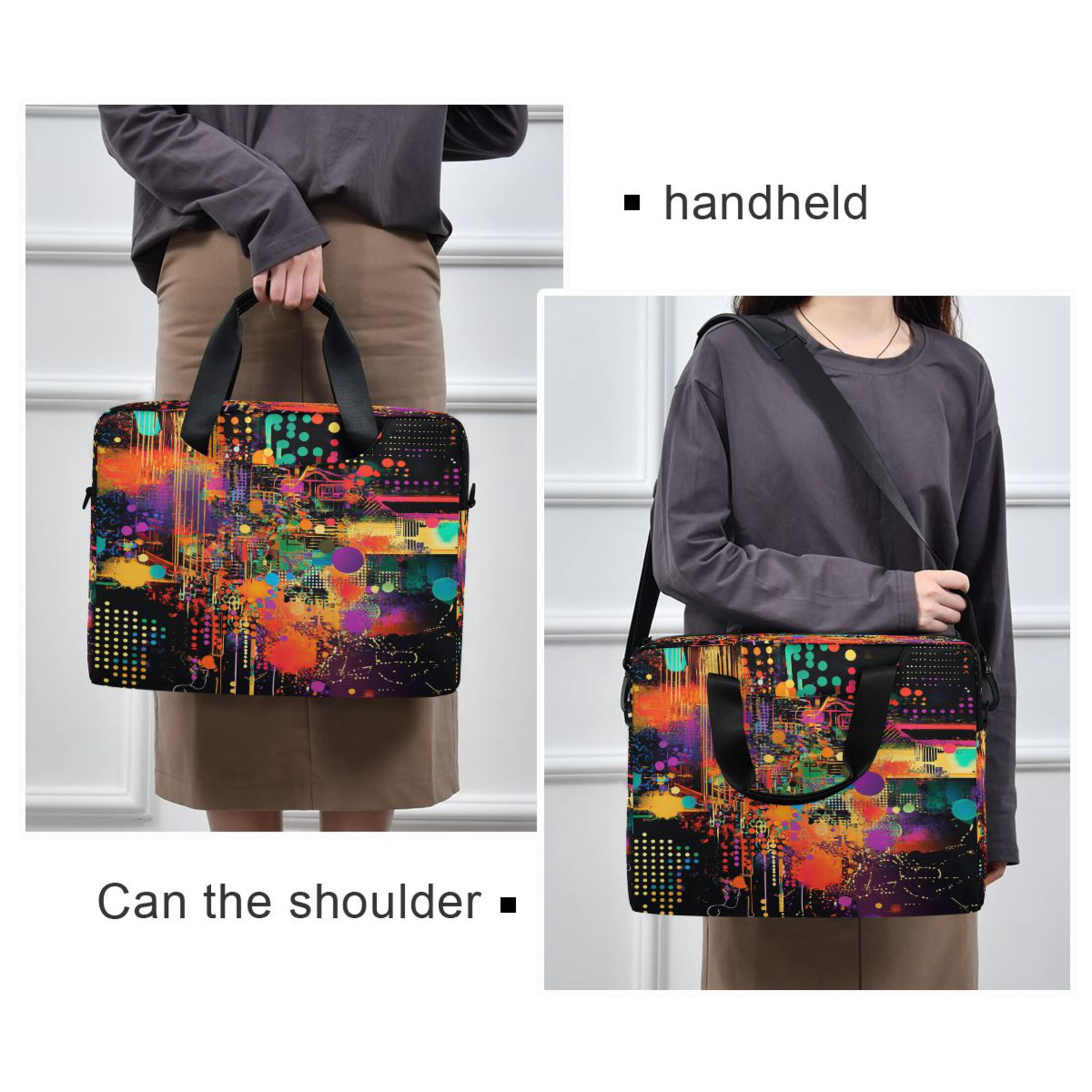 16" Laptop Tote Bag Laptop Sleeve Case Computer Briefcase for Work & Travel Data Streams Pattern