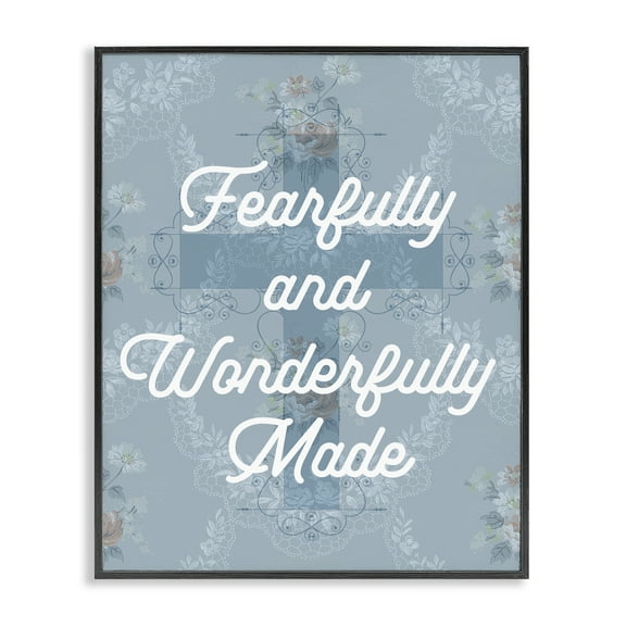 Stupell Industries Wonderfully Made Floral Cross Religious & Spiritual Painting Black Framed Art Print Wall Art, 11 x 14