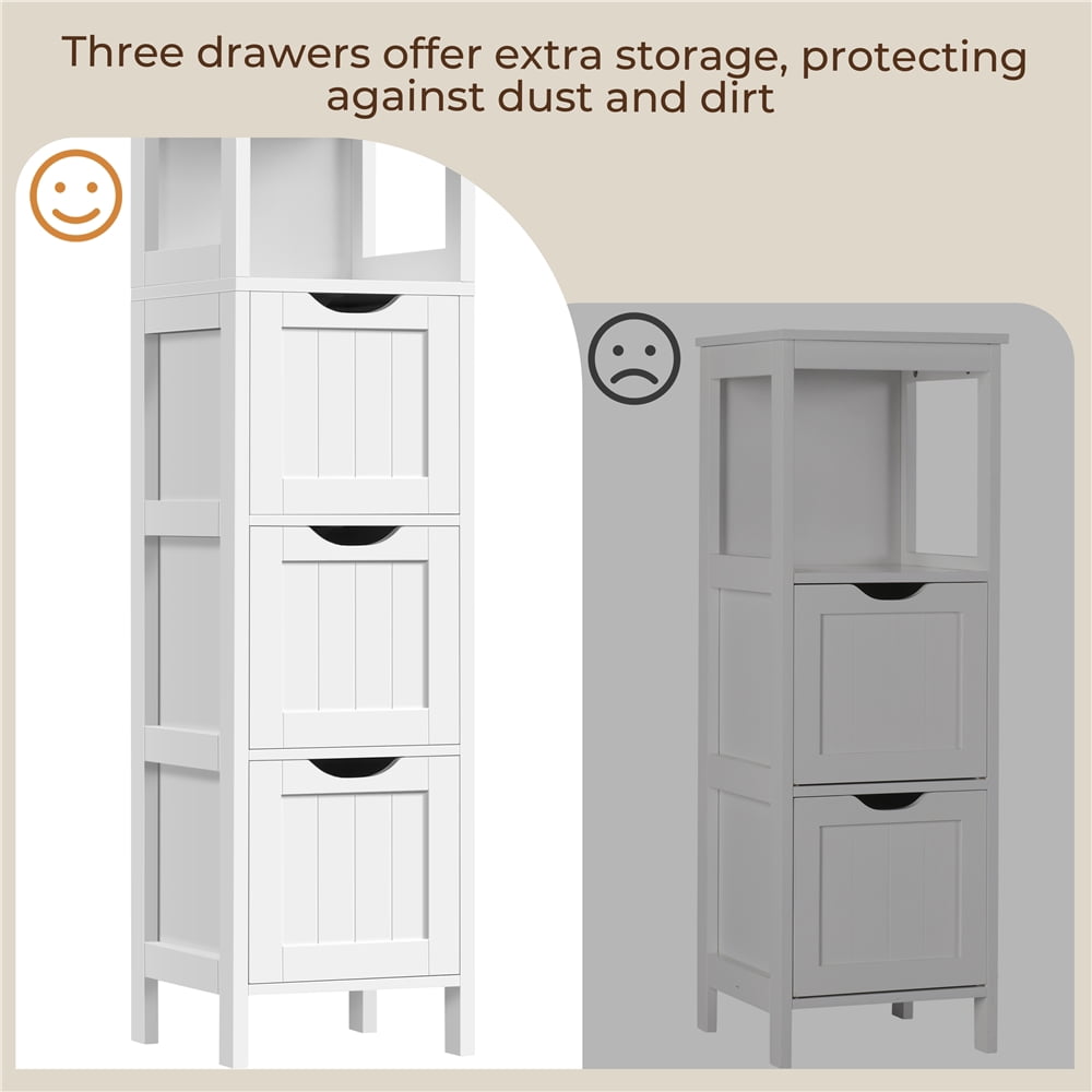 Yaheetech 5-tier Modern Bathroom Storage Cabinet with 3 Drawers and 2 Open Shelves, White