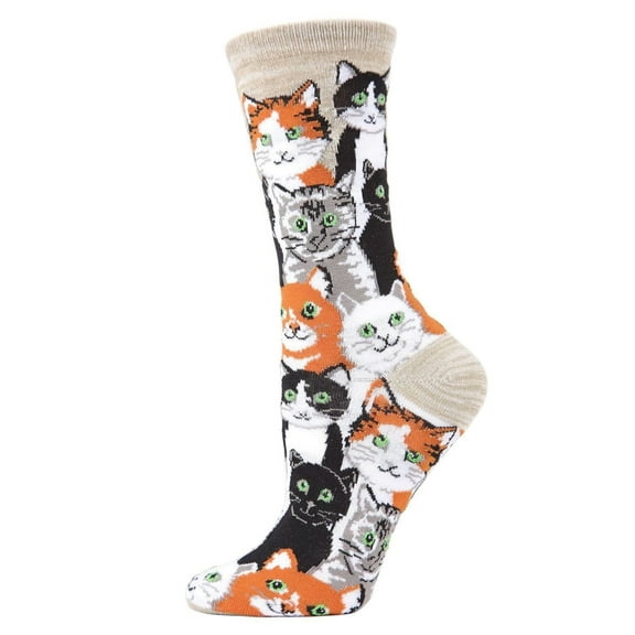 MeMoi Multi Cat Club Bamboo Blend Crew Socks - Womens - Female, 9-11, Crockery