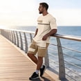 thumbnail image 7 of Sewkxo Men's Summer Casual 2 Piece Crew Neck Outfits Short Sleeve Shirt and Shorts Sets Beach Vacation,Khaki M, 7 of 7