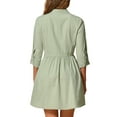 thumbnail image 3 of INSPIRE CHIC Women's Shirt Dress 3/4 Sleeve Button Down Mini Dresses S Light Green, 3 of 5