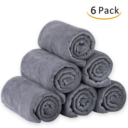 Microfiber Bath Towel Set(6 Pack, 27" x 55") - Extra Absorbent, Fast Drying & Antibacterial, Perfect for Bath, Swimming,Sports, Grey