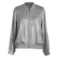 thumbnail image 5 of Women's Metal Jacket Lightweight Zipper Long Sleeve Fashion Jacket, 5 of 8