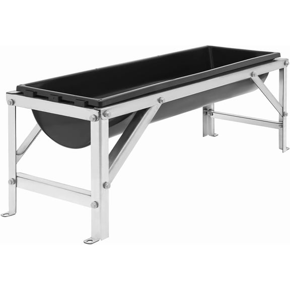 Livestock Feed Trough 39" Long Feeder 35L/9.25Gal Horse Feeder Water Trough Feed Trough with Stand for Calves Sheep Horses Alpacas and Goats in Farm (Silver Black)