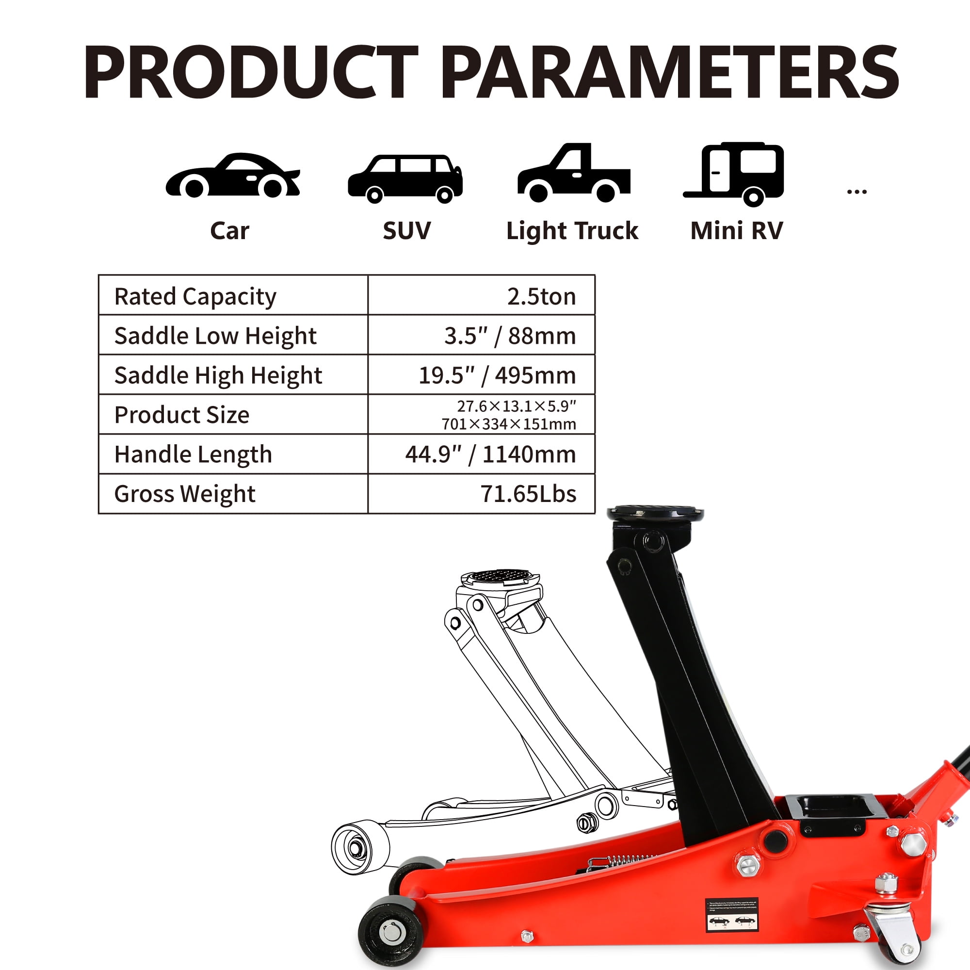 Aukfa Low Profile Floor Jack 2.5 Ton with Dual Piston Quick Lift Pump,Floor Jack Lifting Range 3.5"-19.5",Red