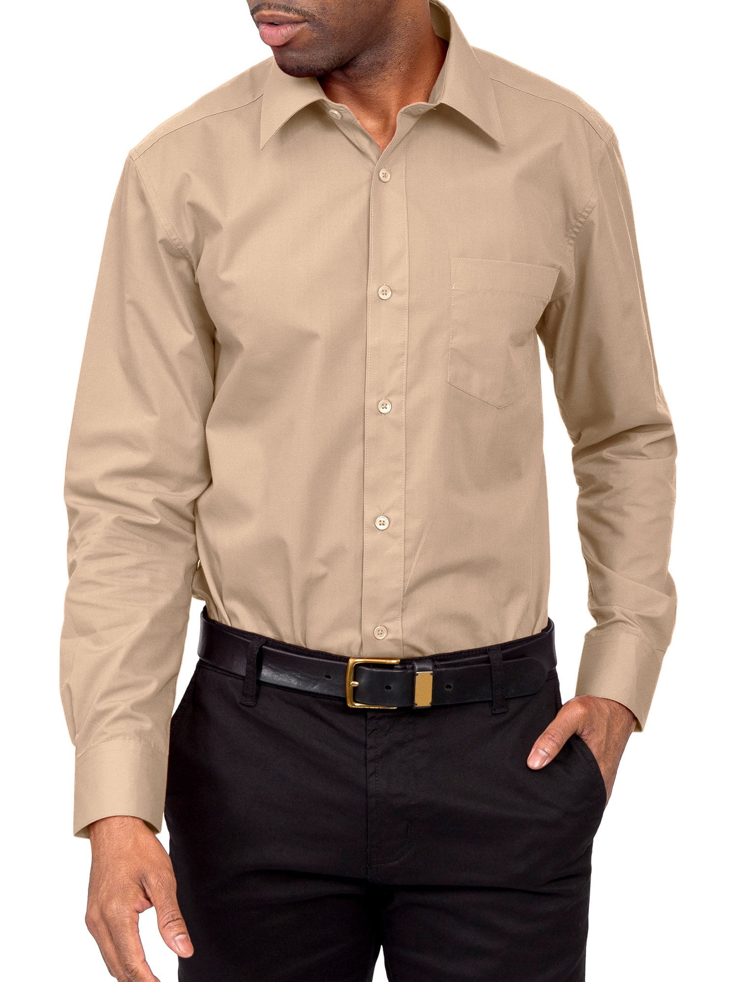 G-Style USA Men's Regular Fit Long Sleeve Solid Color Dress