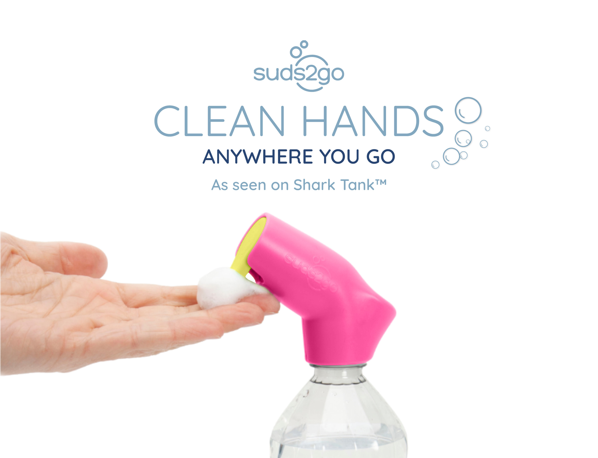 Suds2Go Refillable Caps, 2 Pack - Universal Fit Turns Most Disposable Water Bottles Into A Hand Washing Station - Includes Refillable Soap Reservoir - Conveniently Sized to Take on the Go - Pink