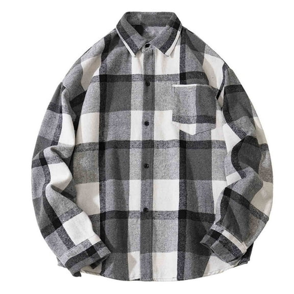 KeShDi Mens Flannel Shirt Men Plaid Fashionable Casual Button Long Sleeve Turndown Collar Blouse Shirt Black L