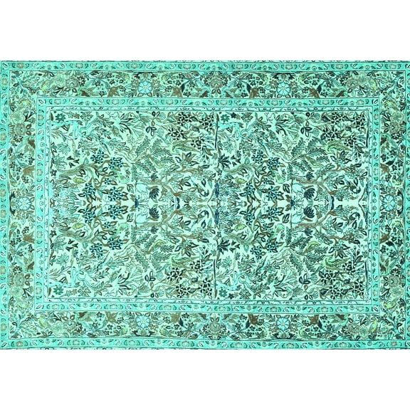 Ahgly Company Machine Washable Indoor Rectangle Persian Turquoise Blue Traditional Area Rugs, 5' x 7'